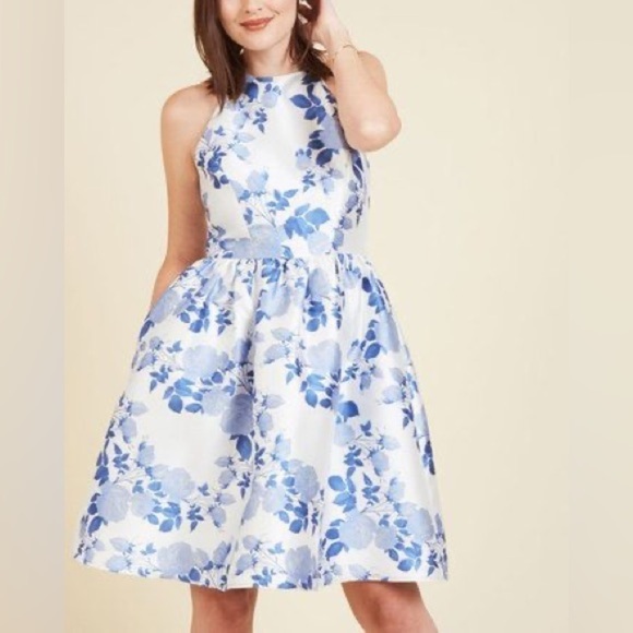 Wendy Bird Modcloth Ivory/Blue Floral Full On Graceful Dress size 10 - Picture 1 of 6